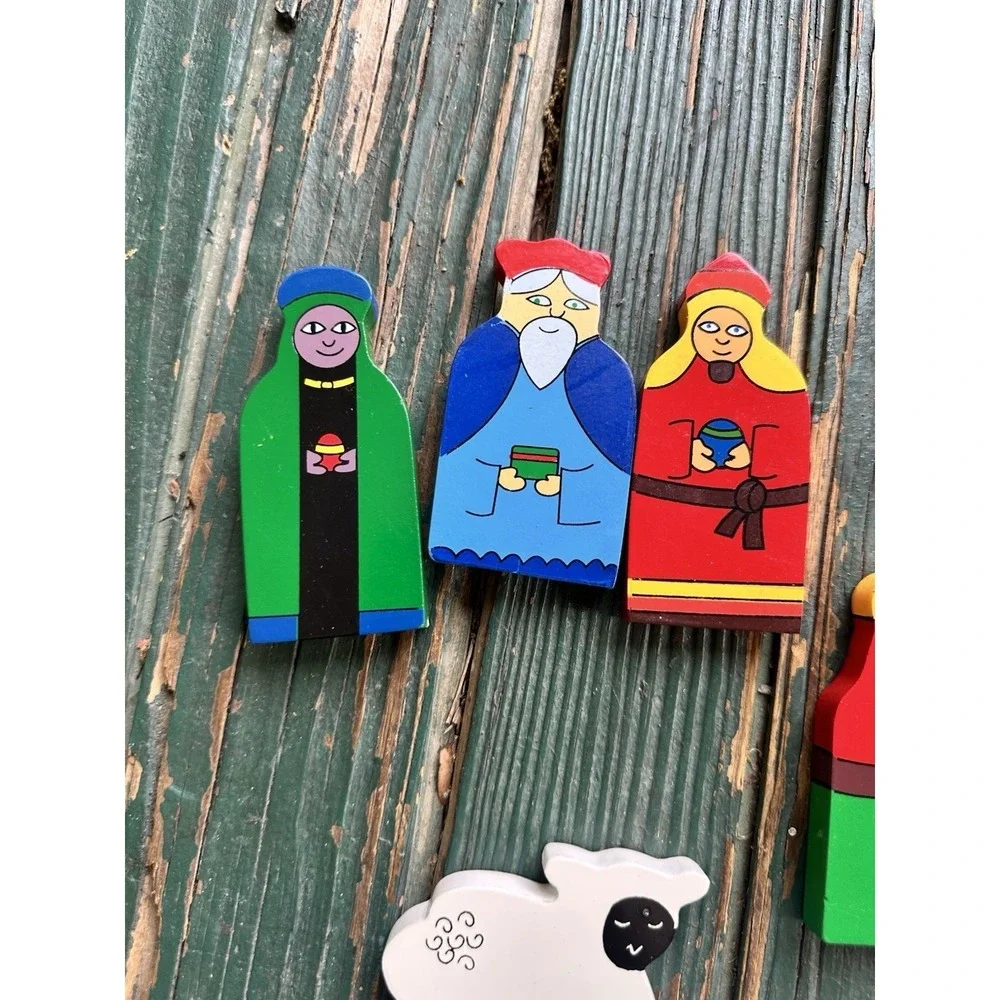 Nativity Wooden Hand Painted Childrens 10 Pieces Xmas Creche Sri Lanka Kids‎